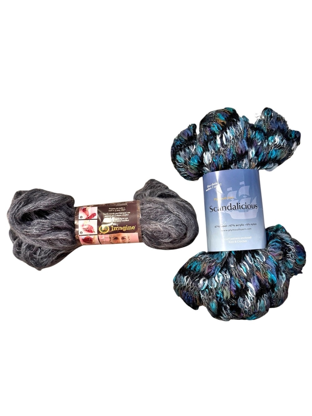 Plymouth Scandalicious Lion Brand Imagine 2 Skein Yarn Lot Super Bulky Gray Blue